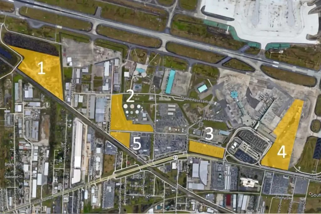 An aerial Google Earth view of the MSY Airport