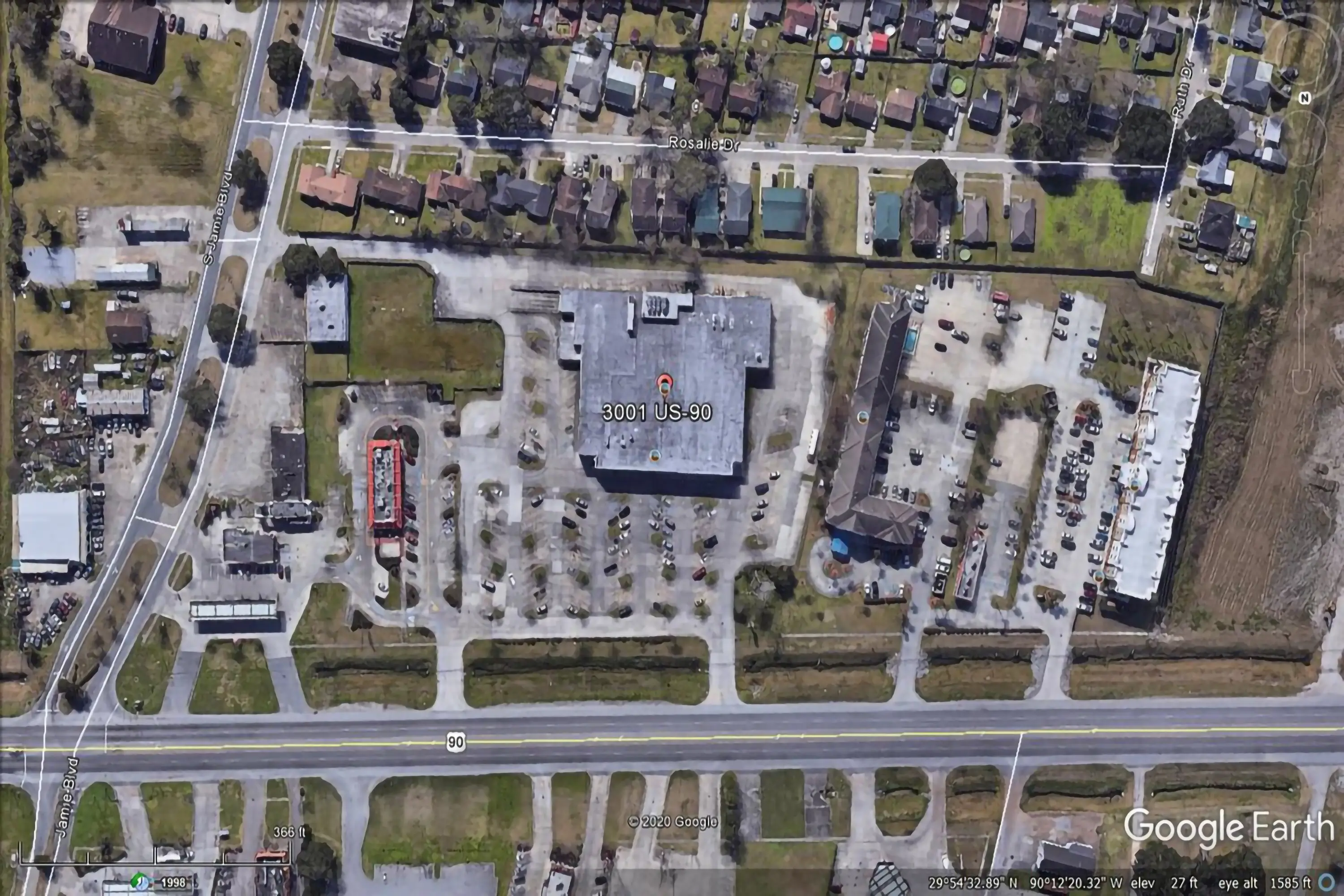 An aerial Google Earth view of 3001 US Highway 90