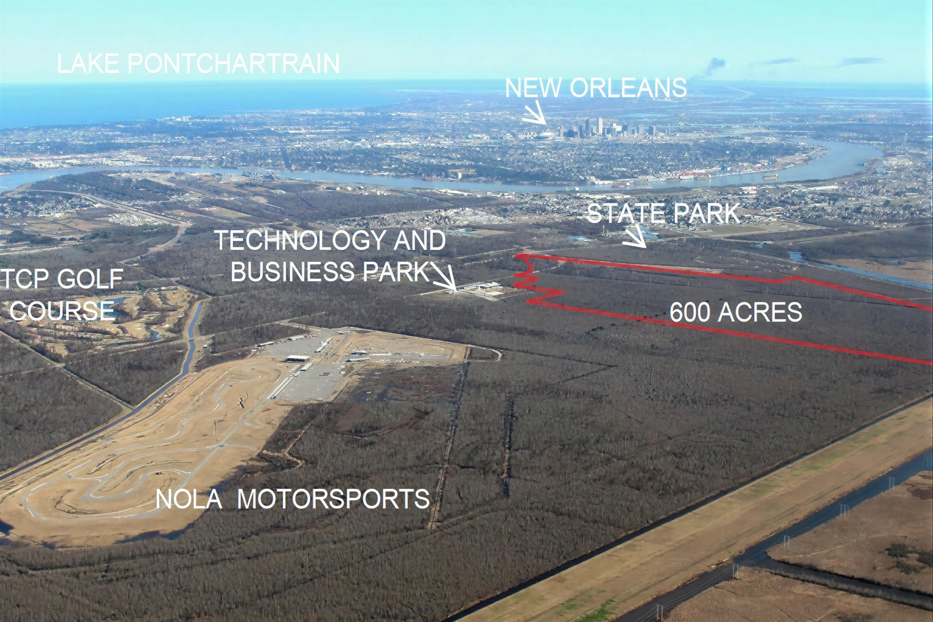 An aerial view of the Churchill area with labels