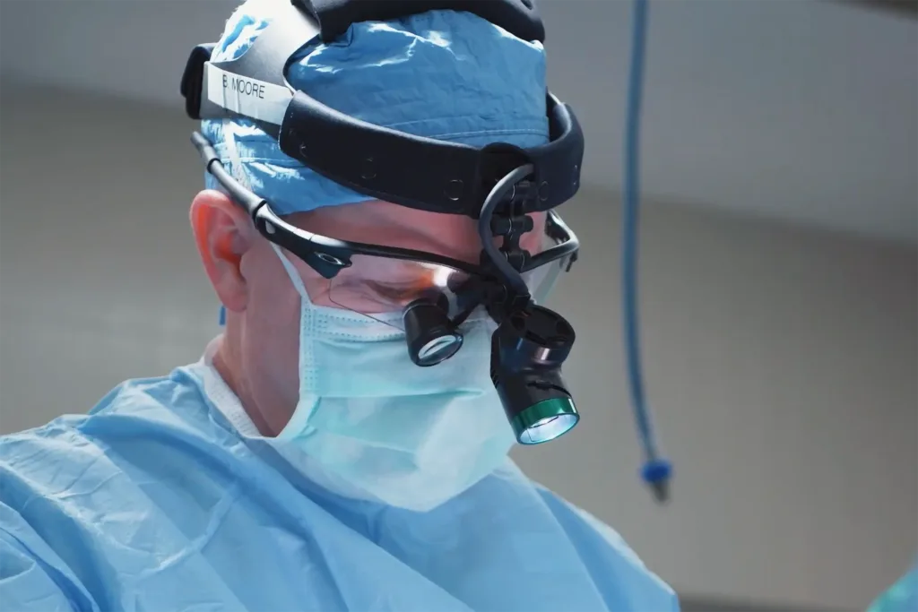 A doctor wearing equipment