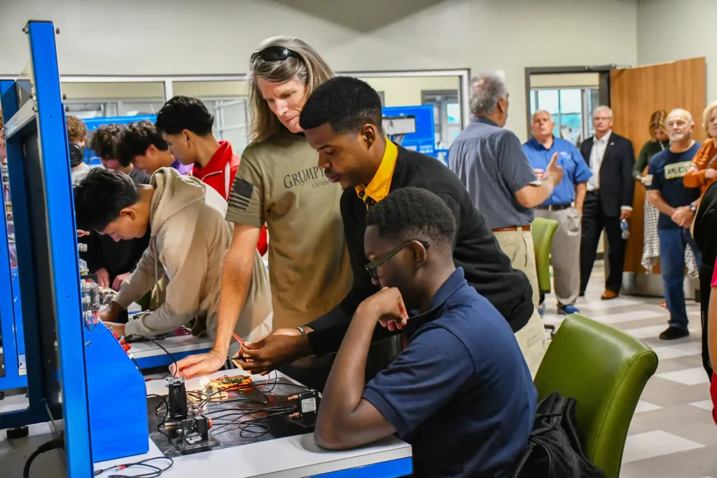 Students testing electrical signals
