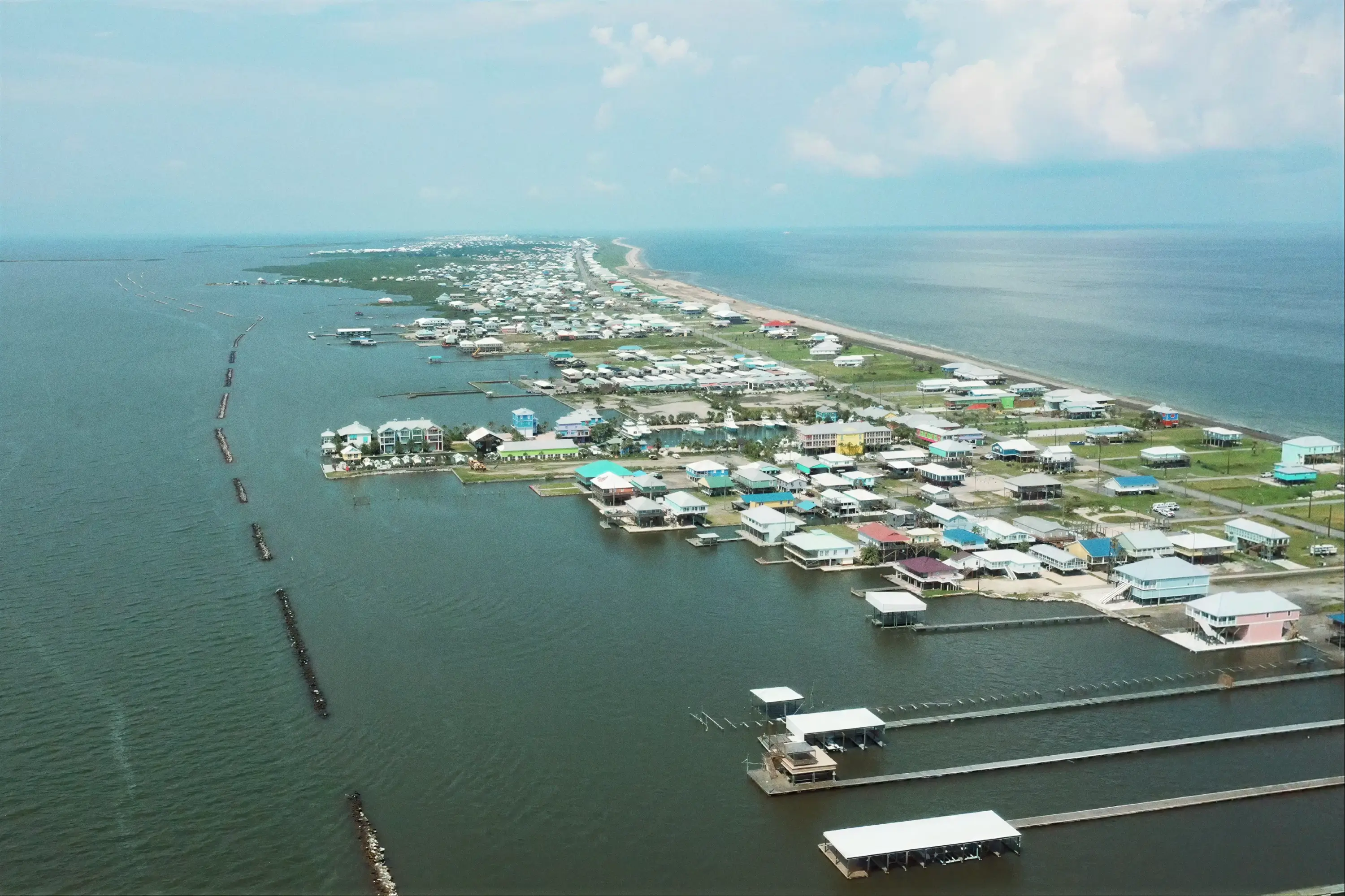 An aerial view of the Gulf Coast in Grand Isle