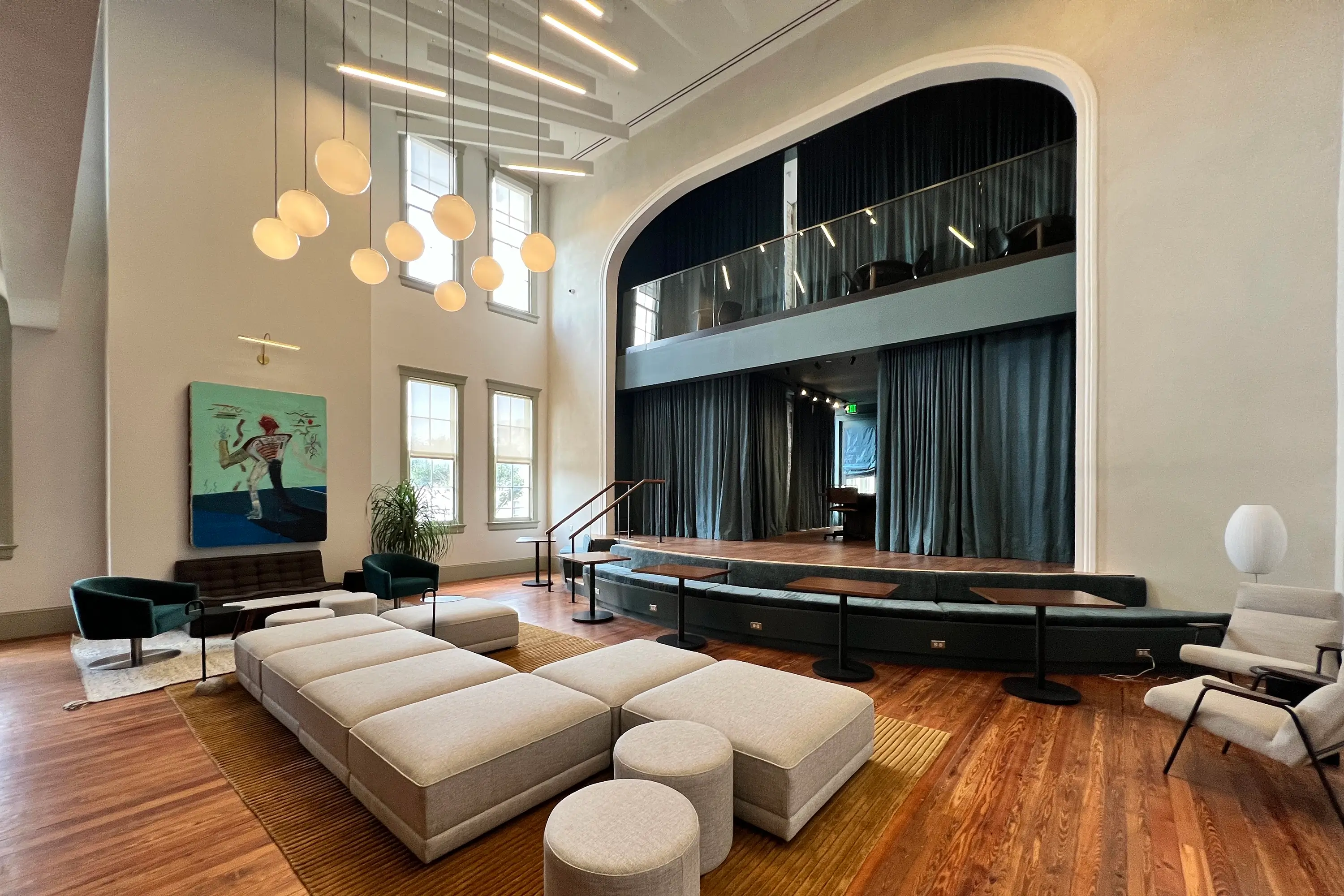 The main stage in a room with couches