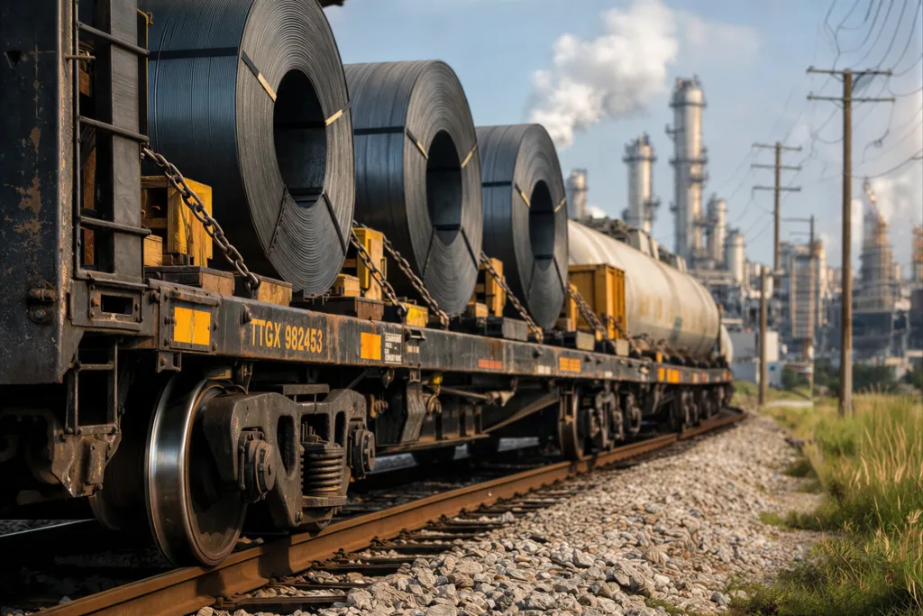 A close-up of a train on the railway carrying cargo