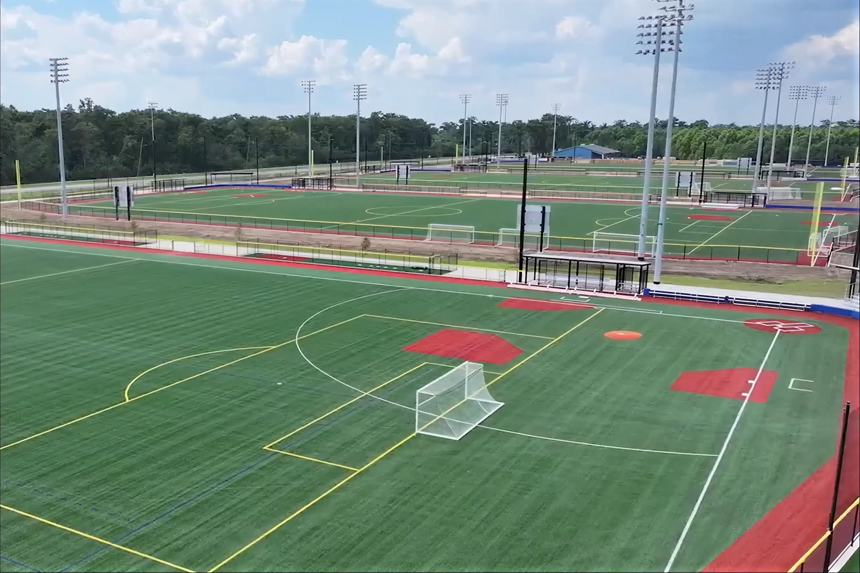 A drone shot of the Alario sportsplex
