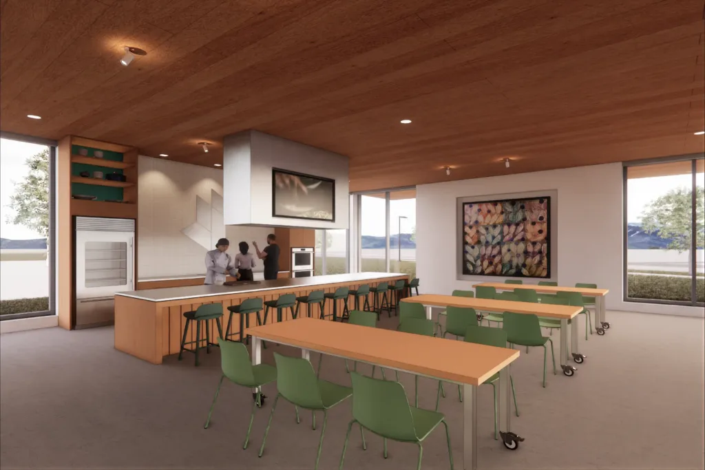 A render of people in the food incubator kitchen