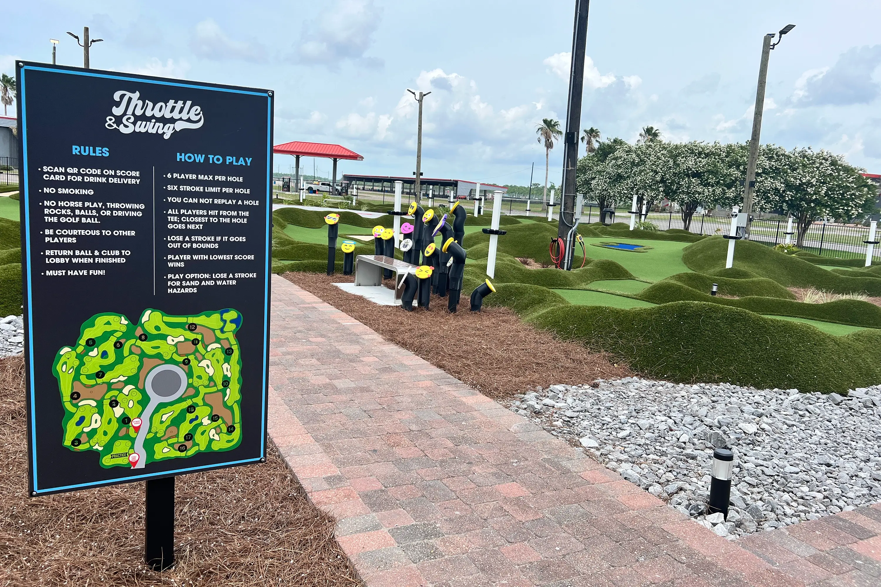 A sign for the Throttle & Swing Mini-Golf course